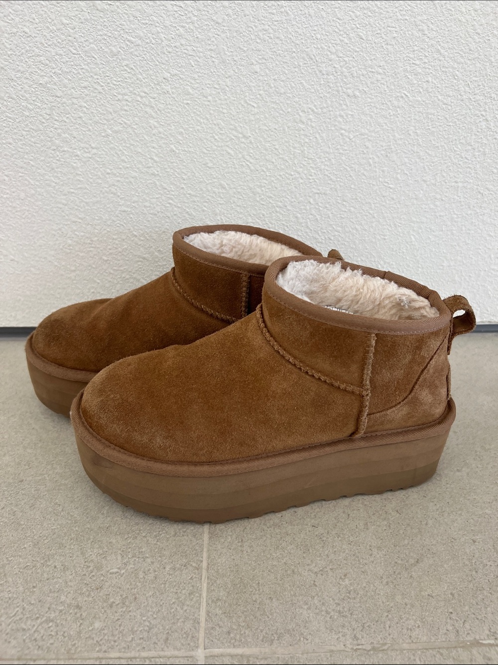 UGG Women's Brown Suede Shearling Lined Platform Ankle Boots